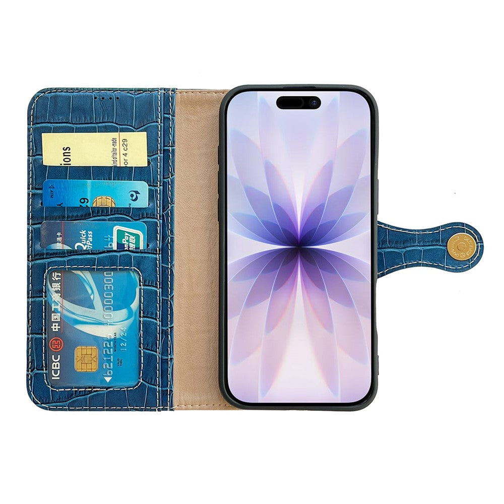 For iPhone 17 Case Crocodile Texture Genuine Cow Leather Wallet Phone Cover