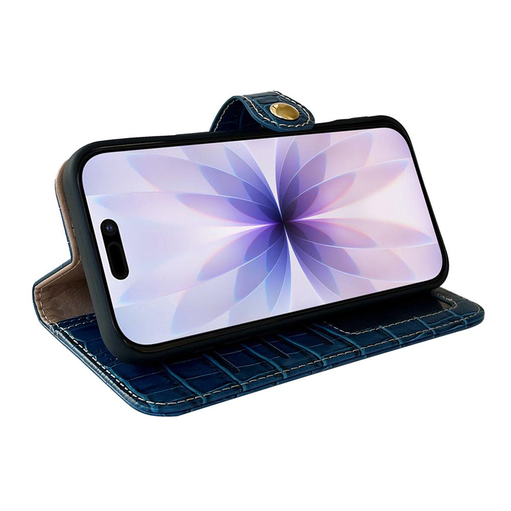 For iPhone 17 Case Crocodile Texture Genuine Cow Leather Wallet Phone Cover