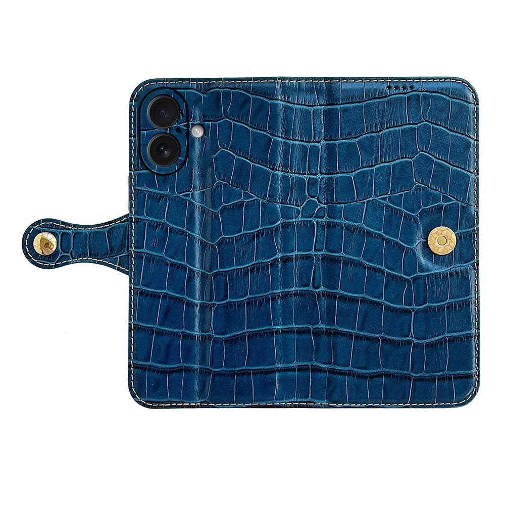 For iPhone 17 Case Crocodile Texture Genuine Cow Leather Wallet Phone Cover