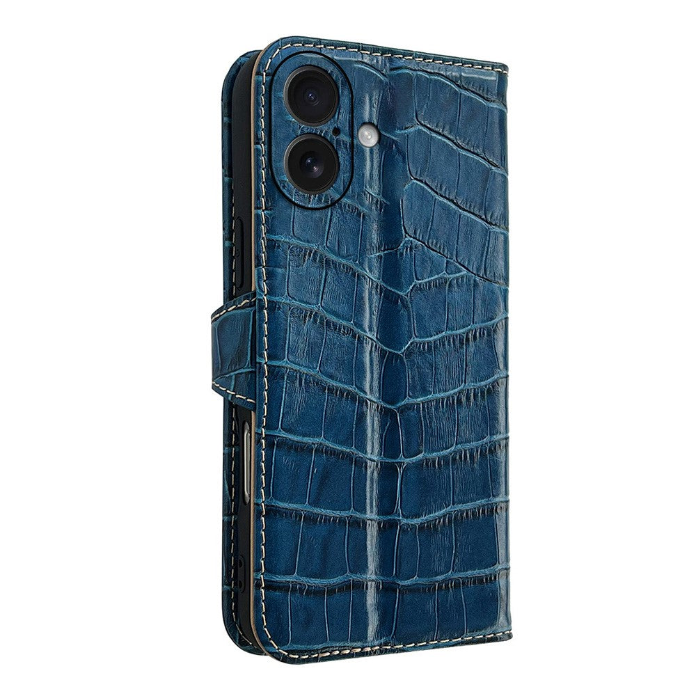 For iPhone 17 Case Crocodile Texture Genuine Cow Leather Wallet Phone Cover