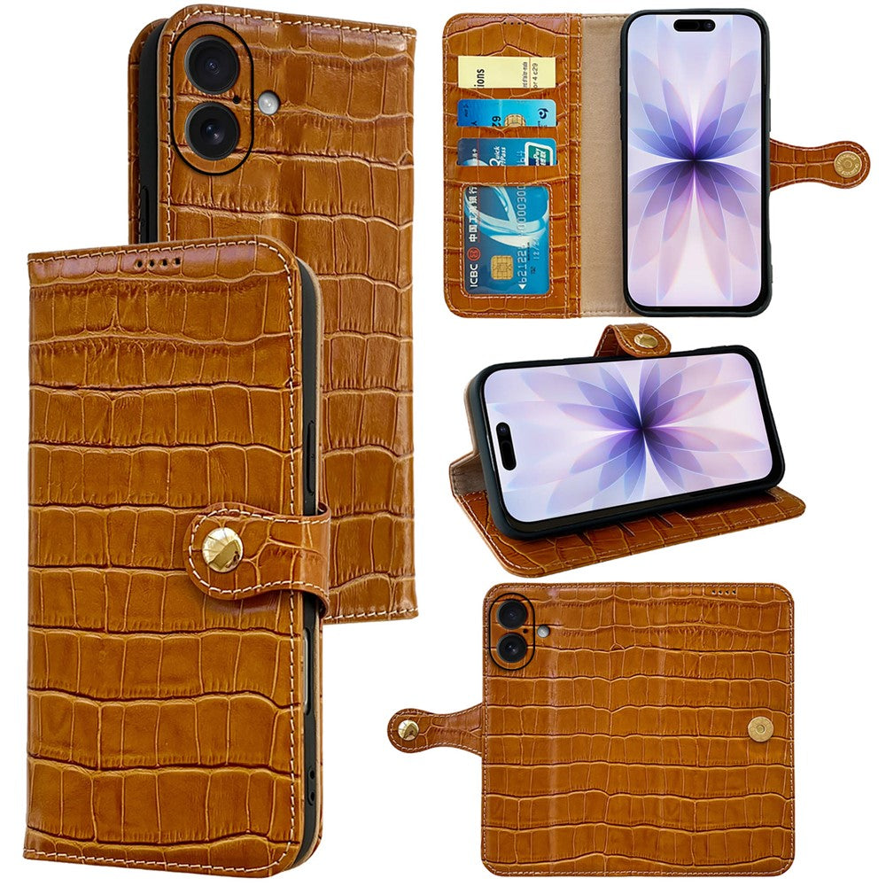For iPhone 17 Case Crocodile Texture Genuine Cow Leather Wallet Phone Cover