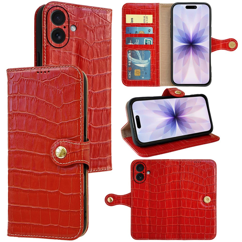 For iPhone 17 Case Crocodile Texture Genuine Cow Leather Wallet Phone Cover