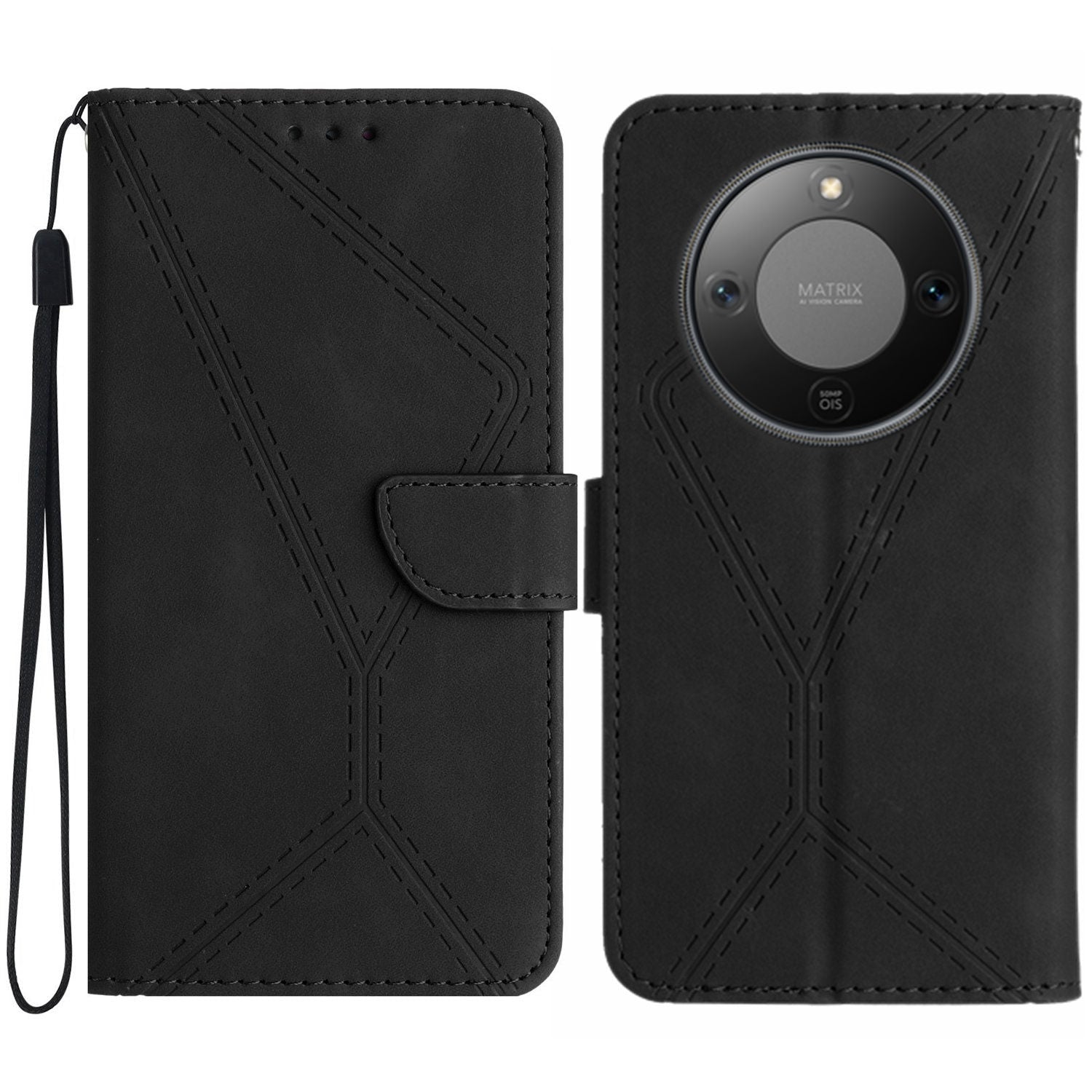 Étui à rabat en cuir PU imprimé avec lignes tactiles pour For Honor X9d 5G 