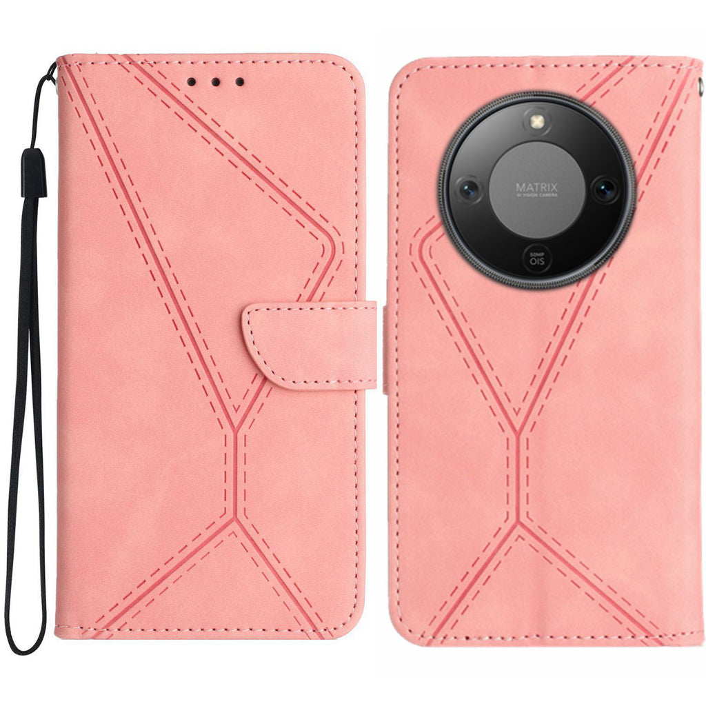 For Honor X9d 5G Case Skin Touch Lines Imprinted PU Leather Flip Phone Cover