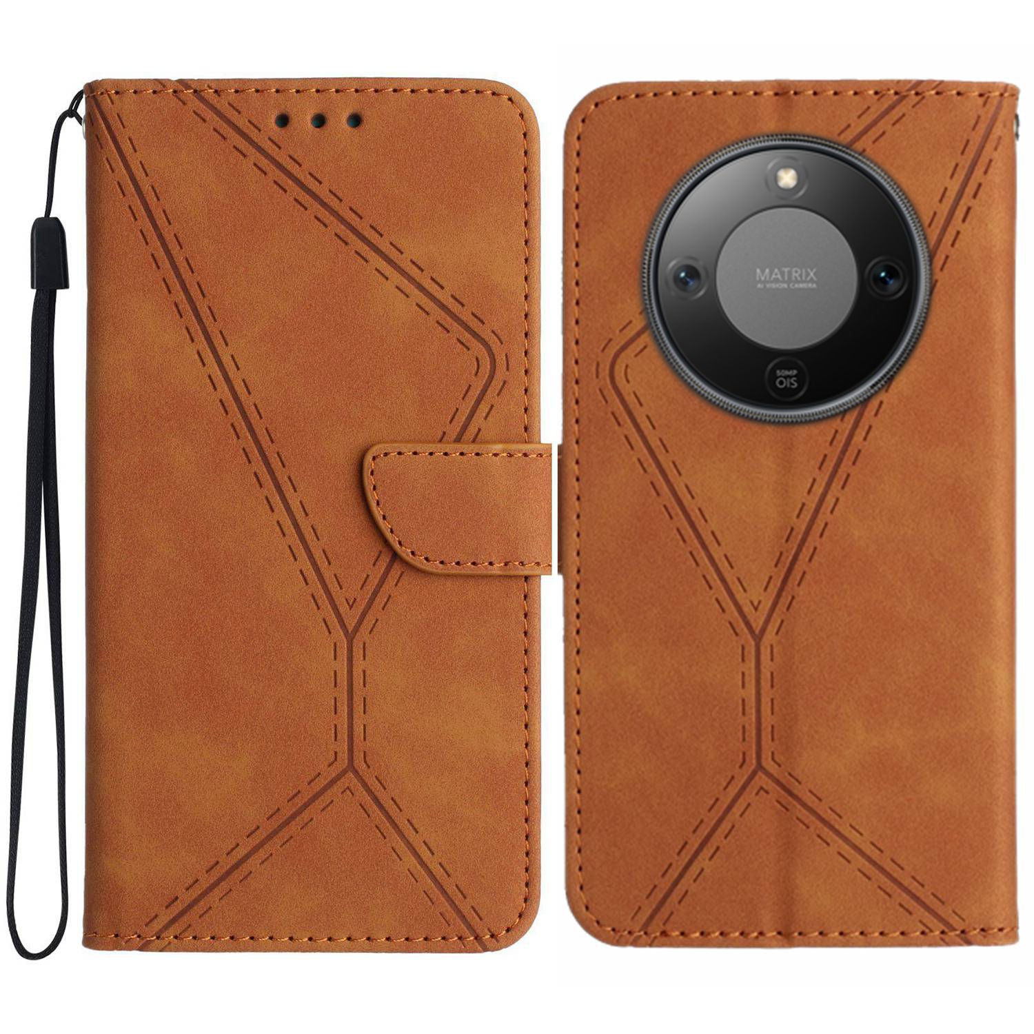 Étui à rabat en cuir PU imprimé avec lignes tactiles pour For Honor X9d 5G 