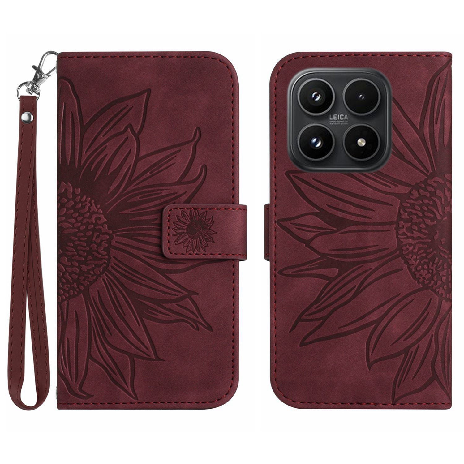 For Xiaomi 17 Case Sunflower Imprint Leather Wallet Phone Cover with Wrist Strap