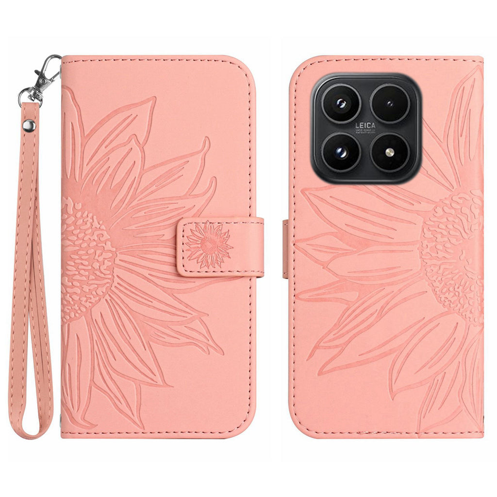 For Xiaomi 17 Case Sunflower Imprint Leather Wallet Phone Cover with Wrist Strap
