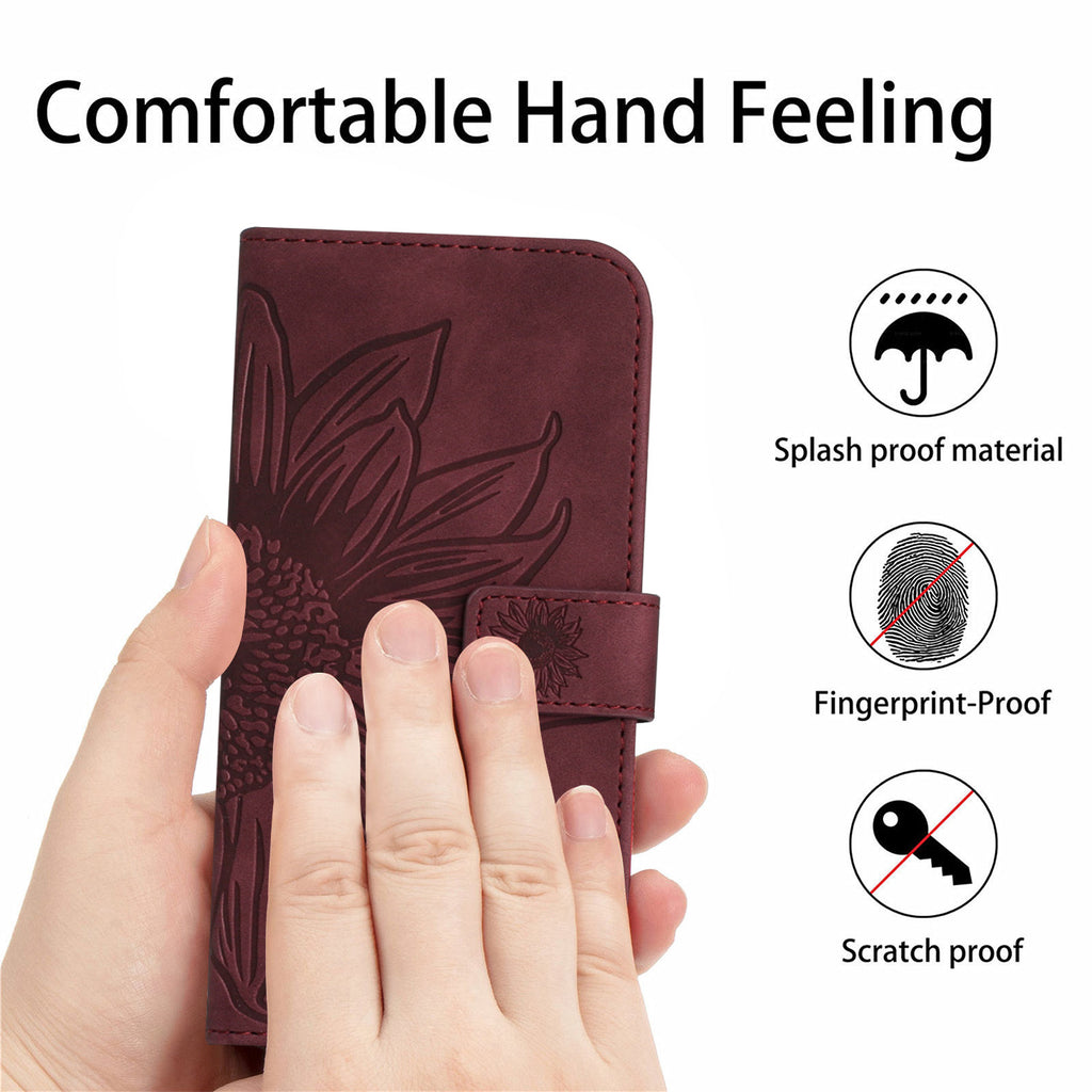 For Oppo A6 Pro 5G Case Sunflower Imprint Leather Wallet Phone Cover with Wrist Strap