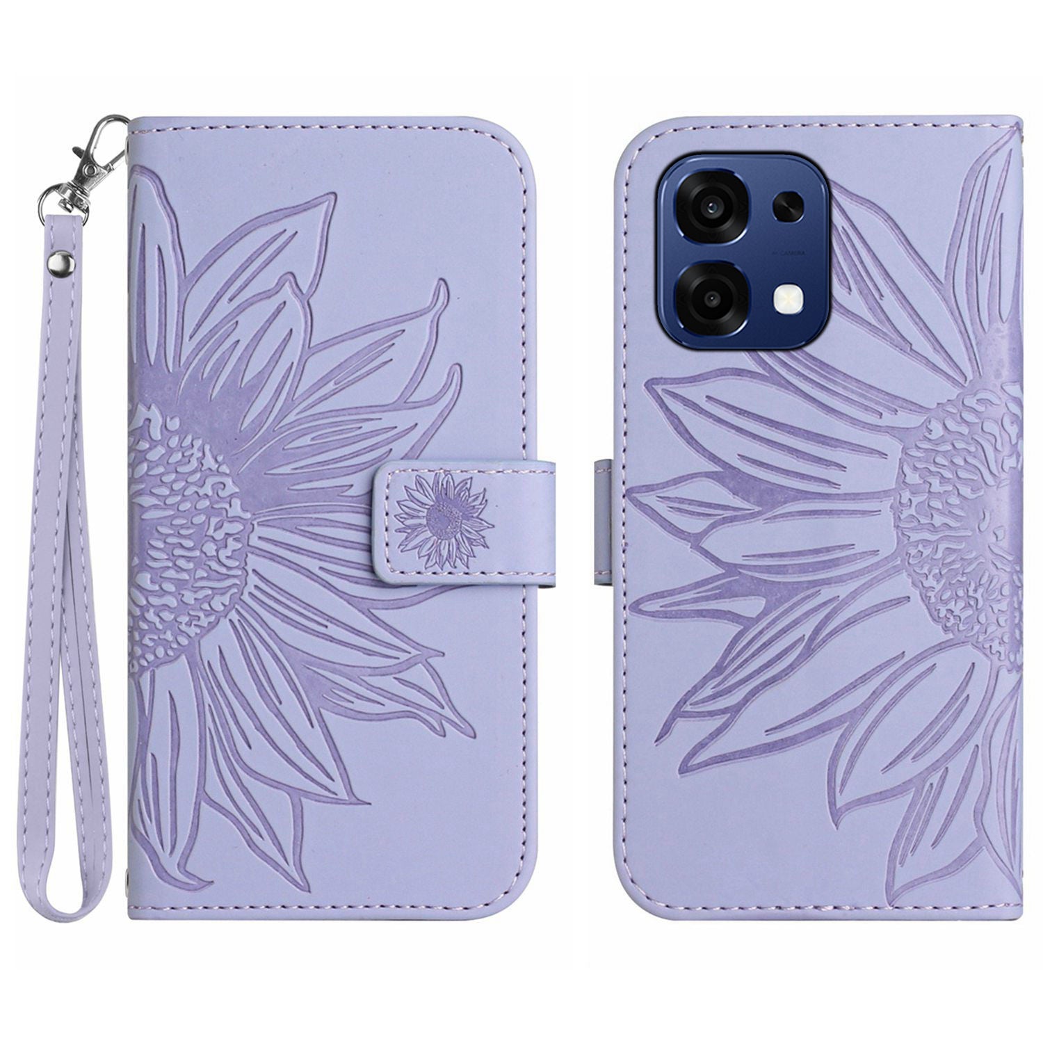 For Oppo A6 Pro 5G Case Sunflower Imprint Leather Wallet Phone Cover with Wrist Strap
