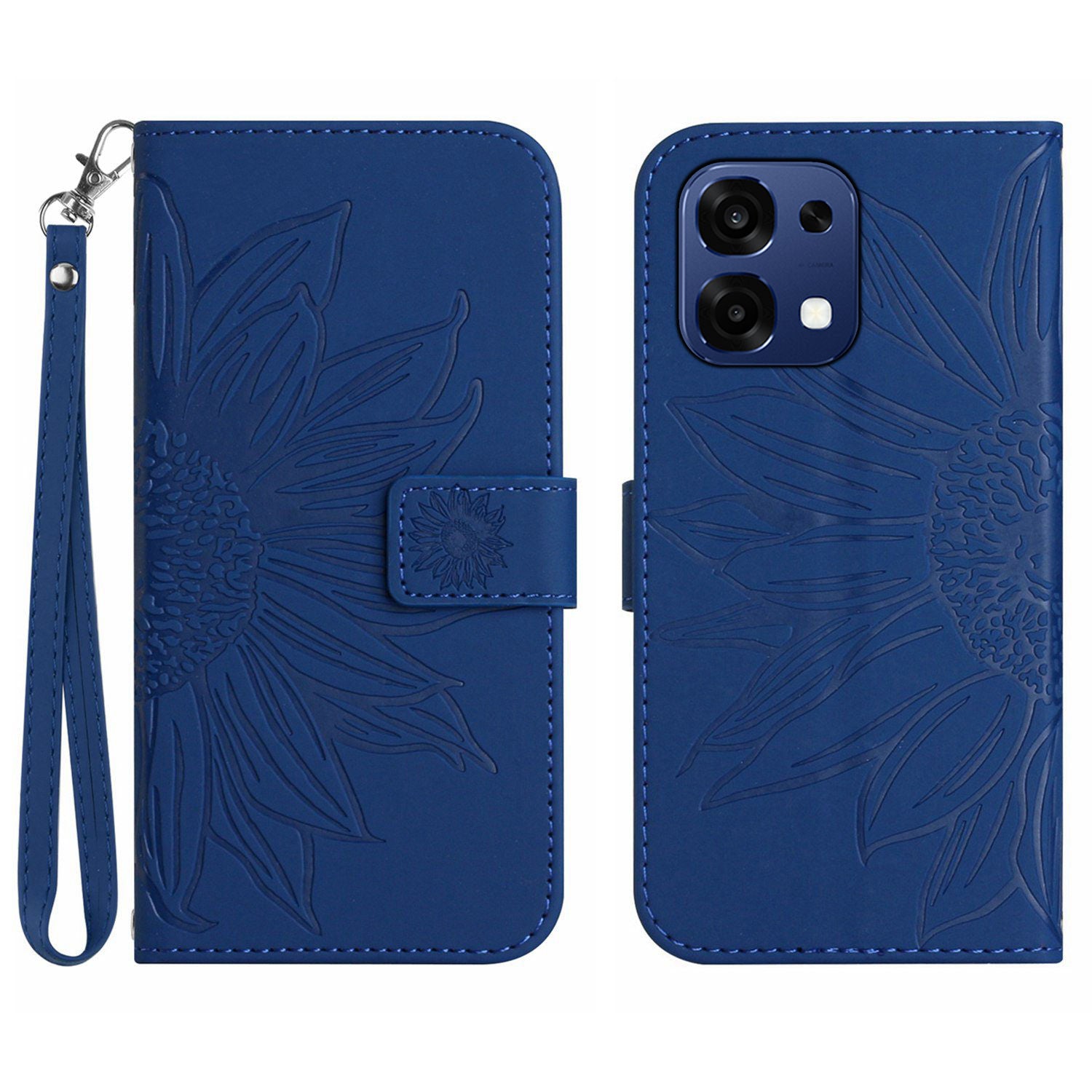 For Oppo A6 Pro 5G Case Sunflower Imprint Leather Wallet Phone Cover with Wrist Strap