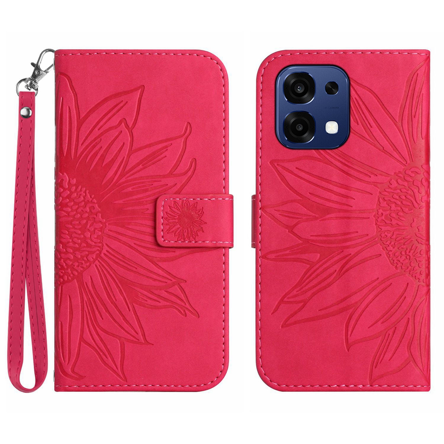 For Oppo A6 Pro 5G Case Sunflower Imprint Leather Wallet Phone Cover with Wrist Strap