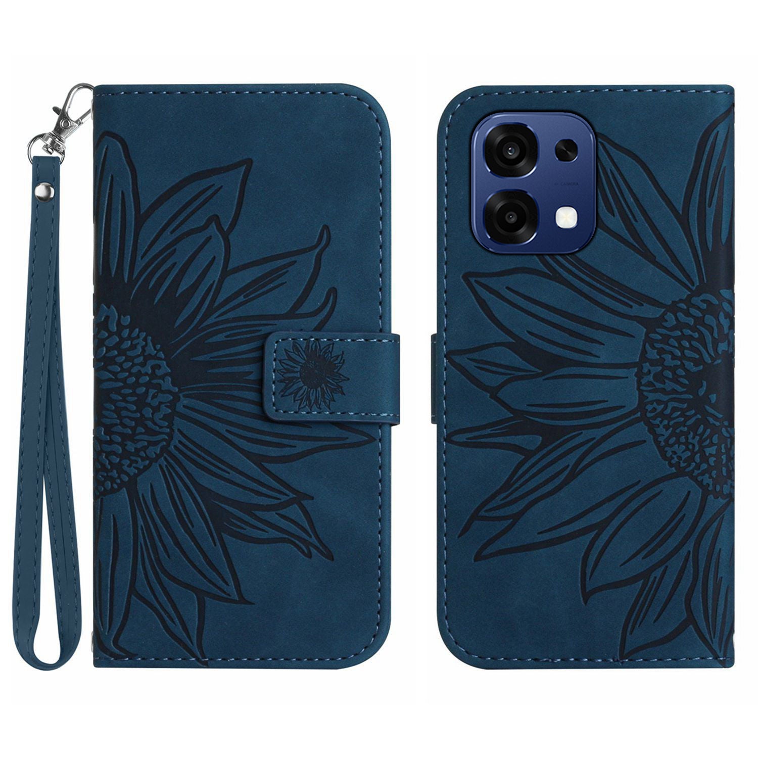 For Oppo A6 Pro 5G Case Sunflower Imprint Leather Wallet Phone Cover with Wrist Strap