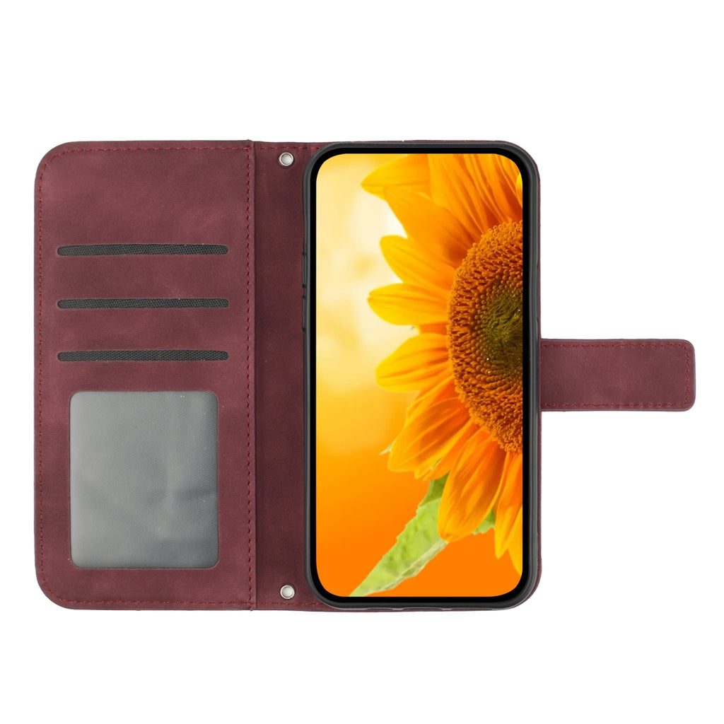 For OnePlus 15 5G Case Sunflower Imprint Leather Wallet Phone Cover with Wrist Strap