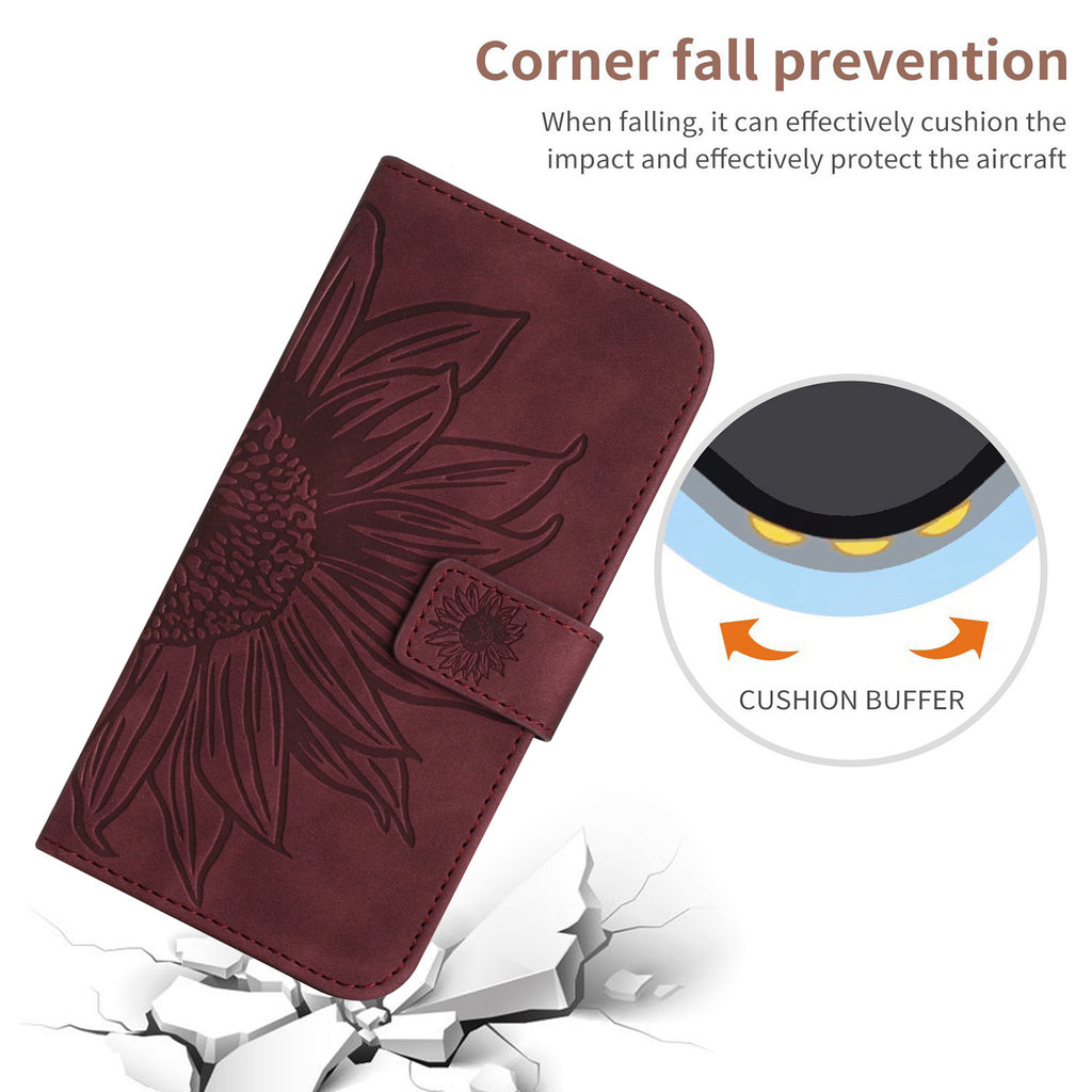 For OnePlus 15 5G Case Sunflower Imprint Leather Wallet Phone Cover with Wrist Strap