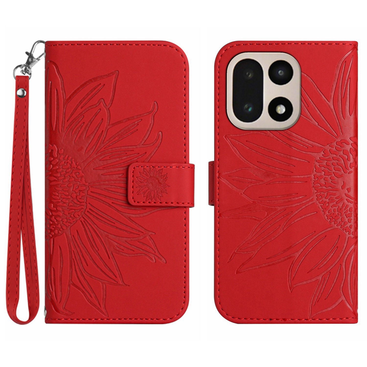 For OnePlus 15 5G Case Sunflower Imprint Leather Wallet Phone Cover with Wrist Strap