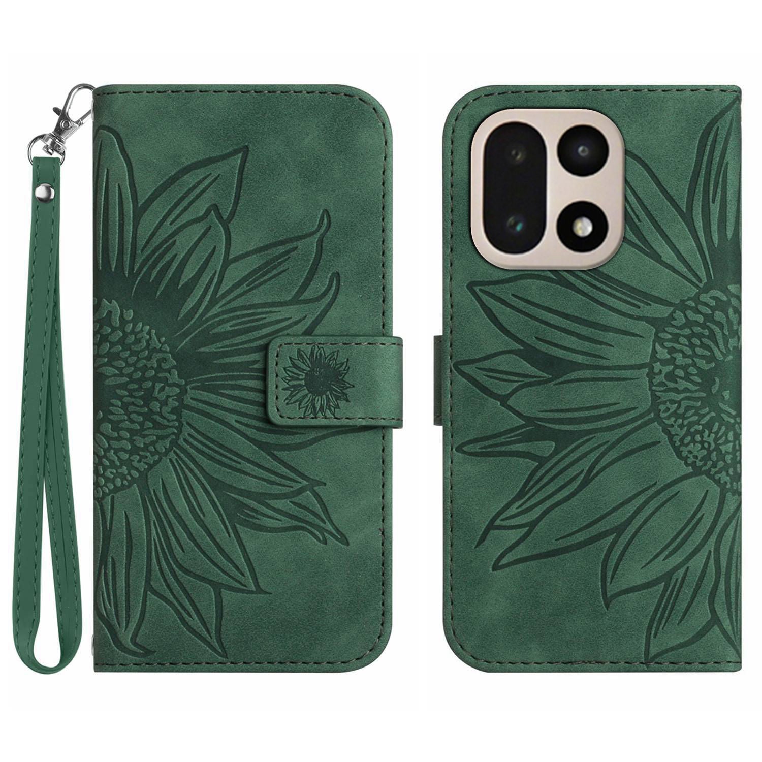 For OnePlus 15 5G Case Sunflower Imprint Leather Wallet Phone Cover with Wrist Strap