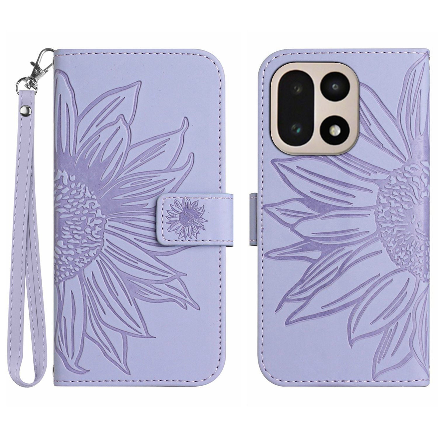For OnePlus 15 5G Case Sunflower Imprint Leather Wallet Phone Cover with Wrist Strap