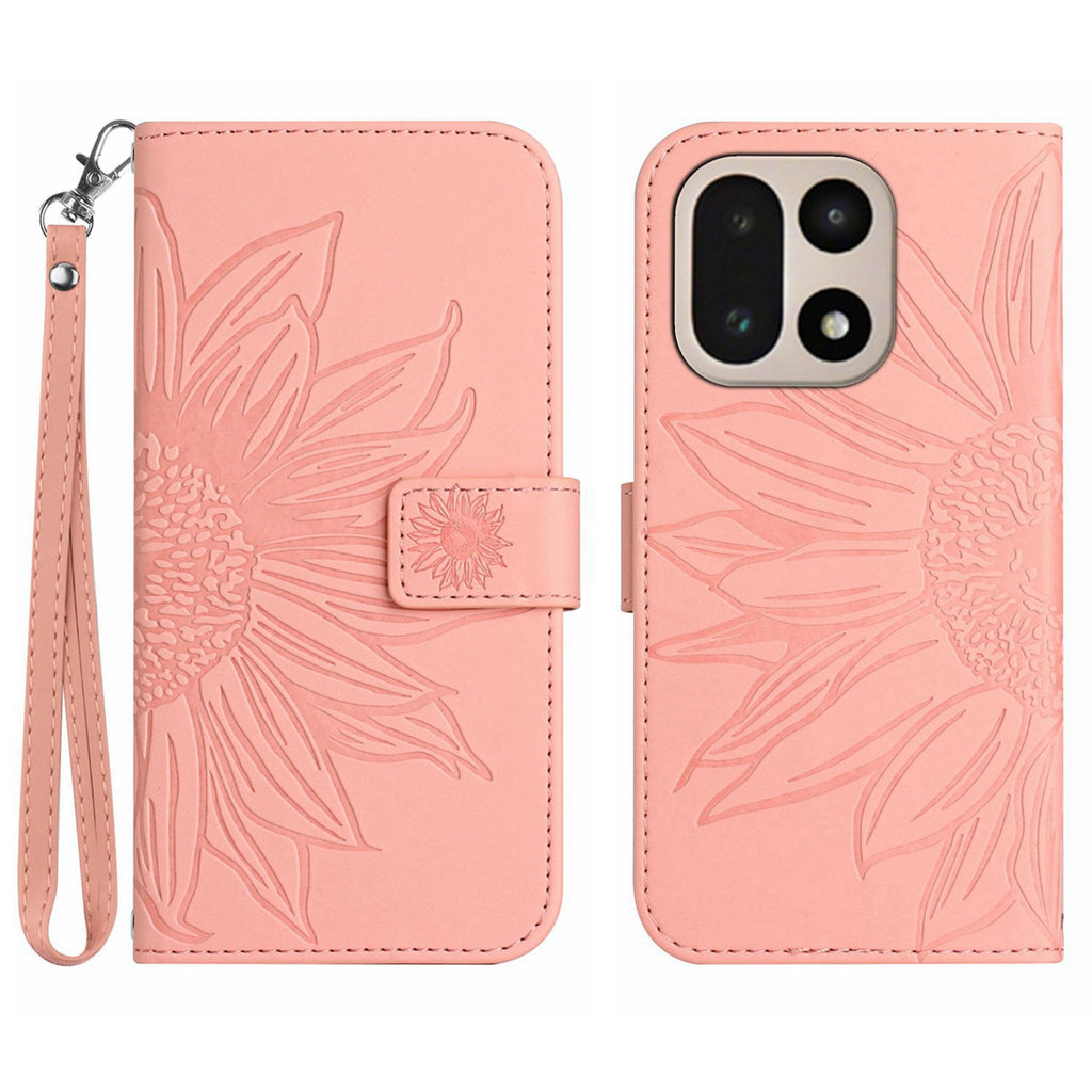 For OnePlus 15 5G Case Sunflower Imprint Leather Wallet Phone Cover with Wrist Strap