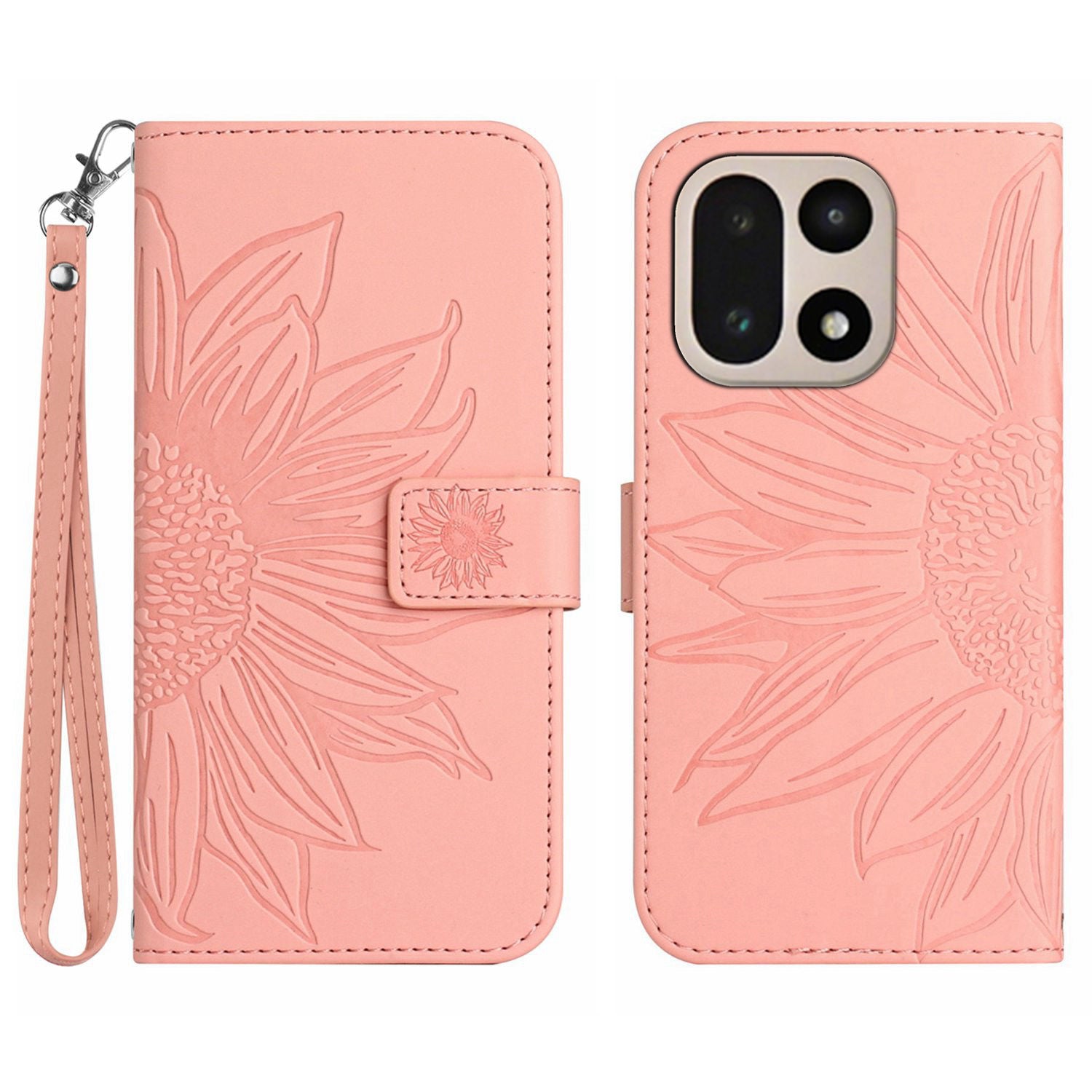 For OnePlus 15 5G Case Sunflower Imprint Leather Wallet Phone Cover with Wrist Strap