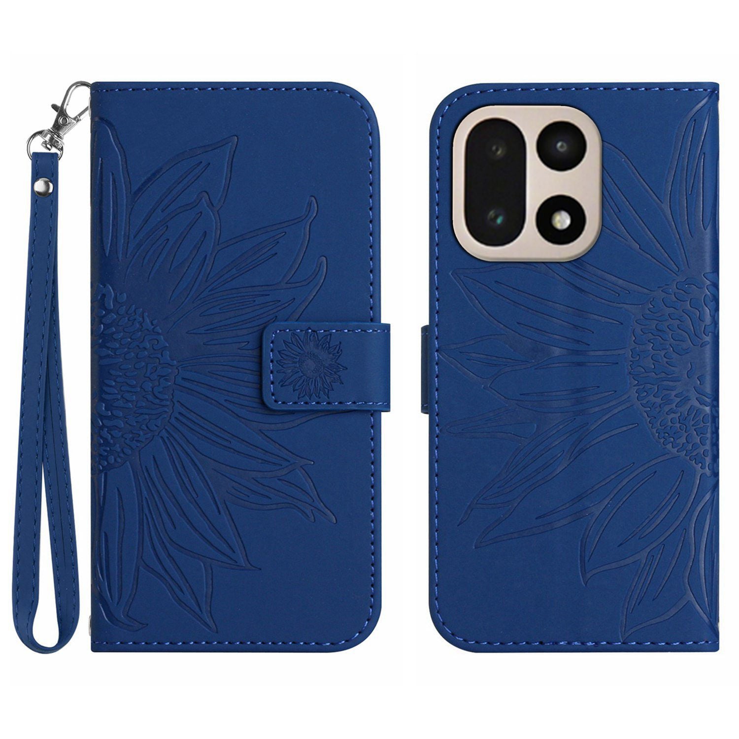 For OnePlus 15 5G Case Sunflower Imprint Leather Wallet Phone Cover with Wrist Strap