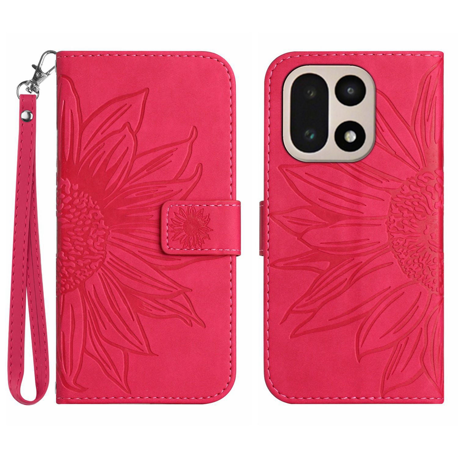 For OnePlus 15 5G Case Sunflower Imprint Leather Wallet Phone Cover with Wrist Strap