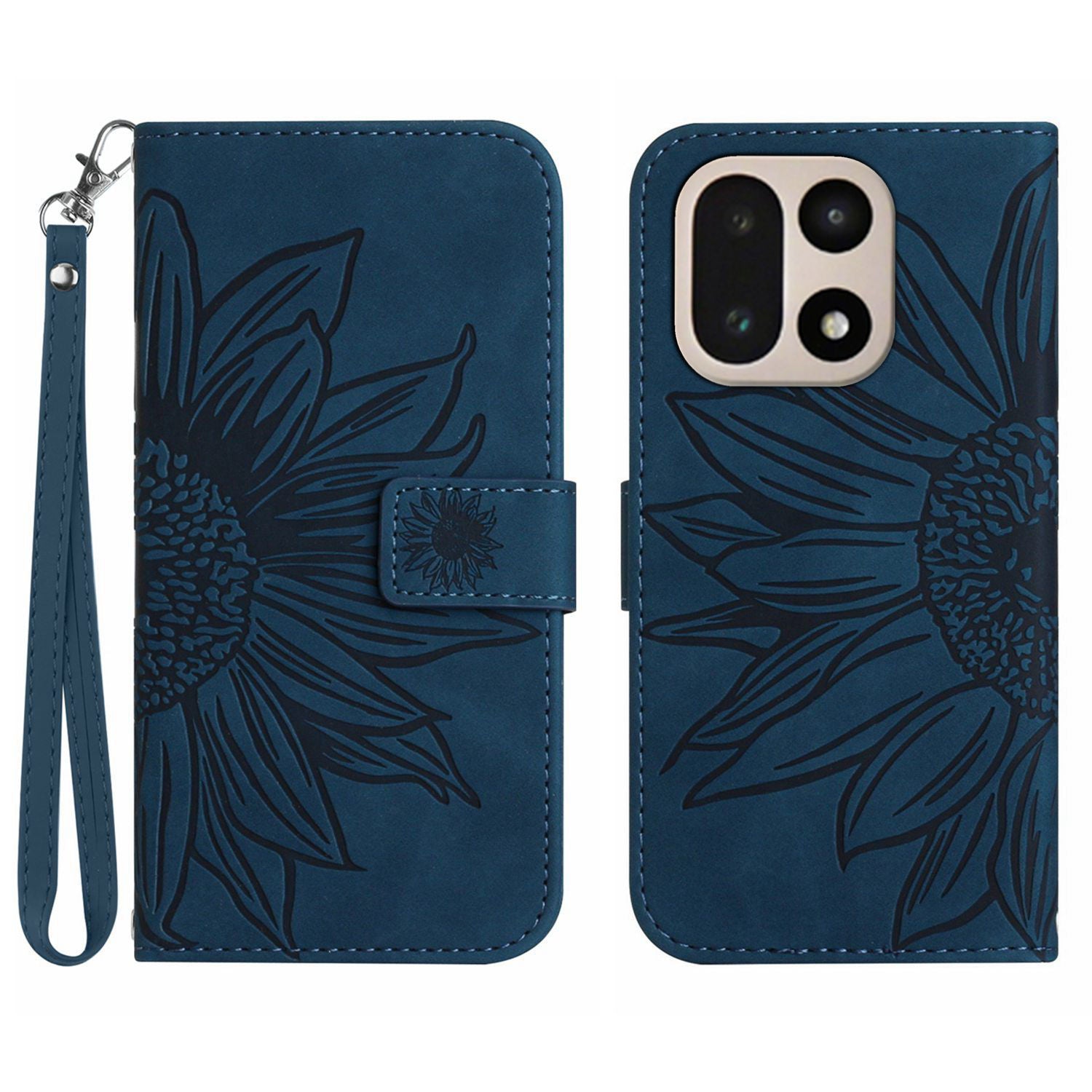 For OnePlus 15 5G Case Sunflower Imprint Leather Wallet Phone Cover with Wrist Strap