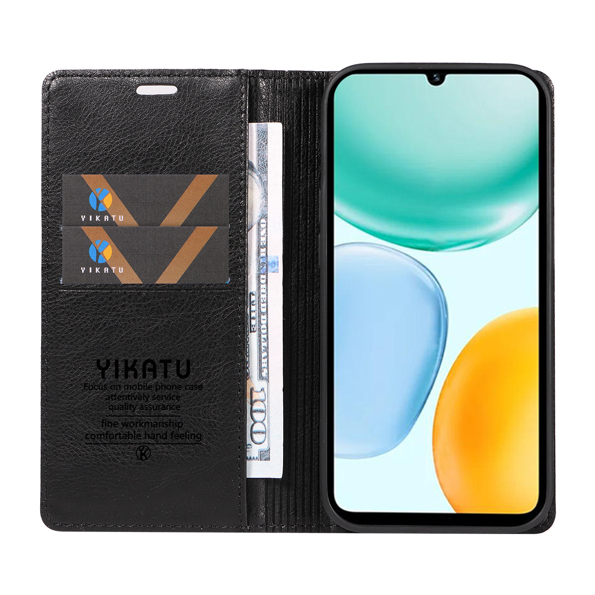 For Honor X5c Plus 4G Wallet Case YIKATU YK-006 Magnetic Closure Leather Phone Cover Litchi Texture