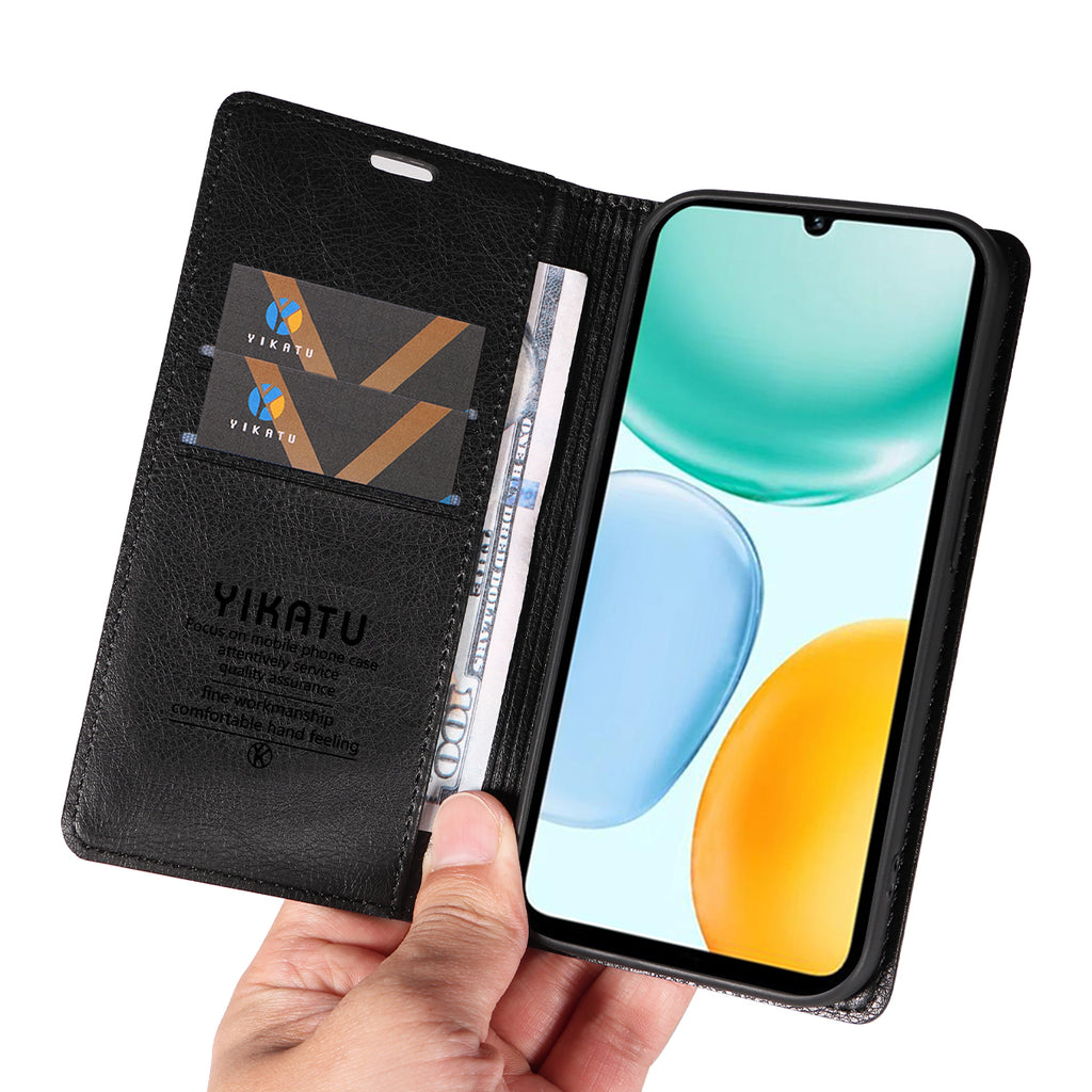 For Honor X5c Plus 4G Wallet Case YIKATU YK-006 Magnetic Closure Leather Phone Cover Litchi Texture