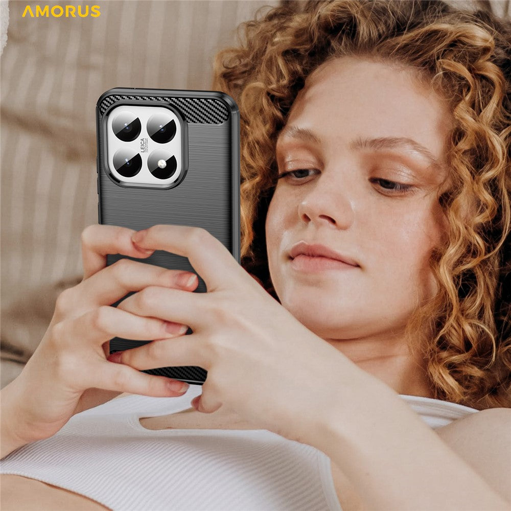 AMORUS For Xiaomi 15T Case Carbon Fiber Texture Brushed Protective Phone Cover