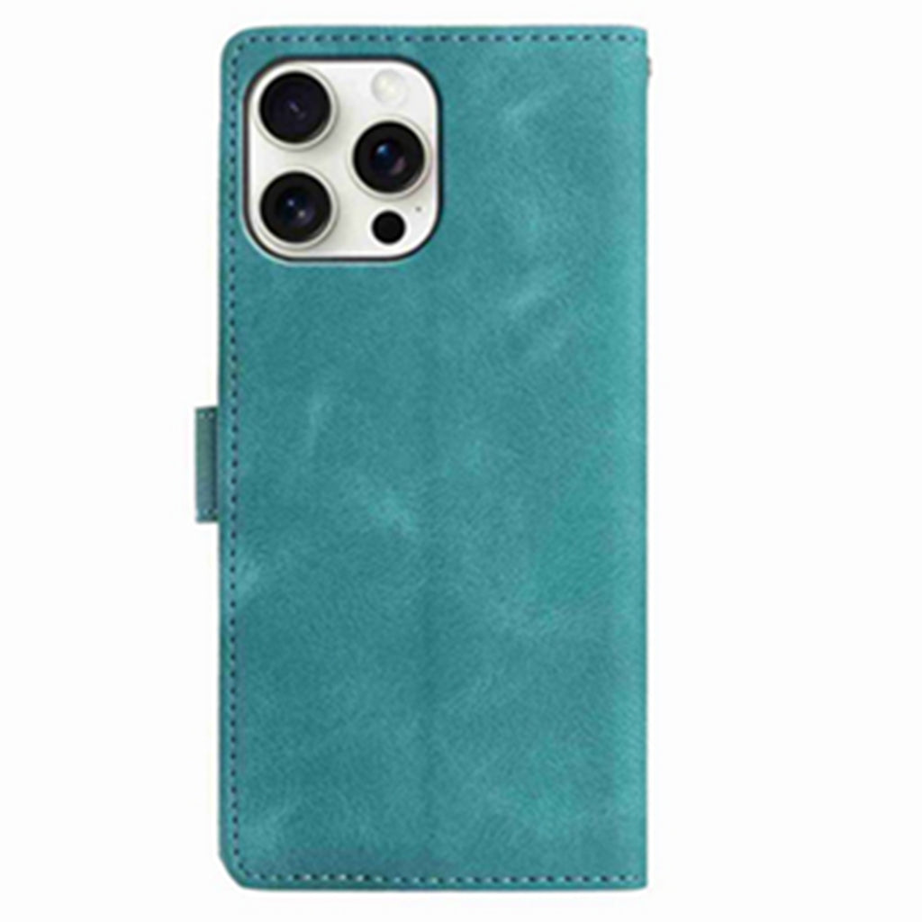 For iPhone 16 Pro Case Garden Imprinted PU Leather Wallet Phone Cover with Wrist Strap