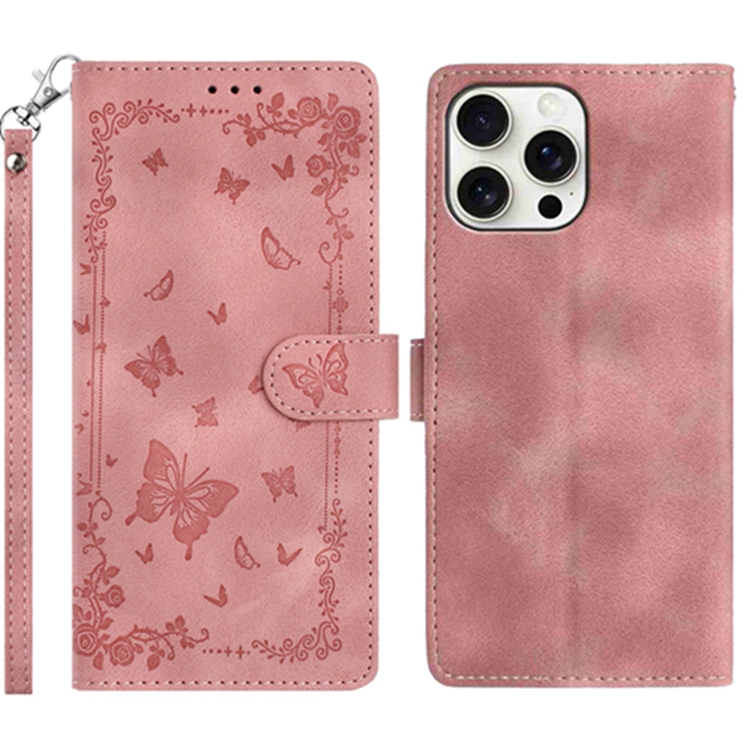 For iPhone 16 Pro Case Garden Imprinted PU Leather Wallet Phone Cover with Wrist Strap