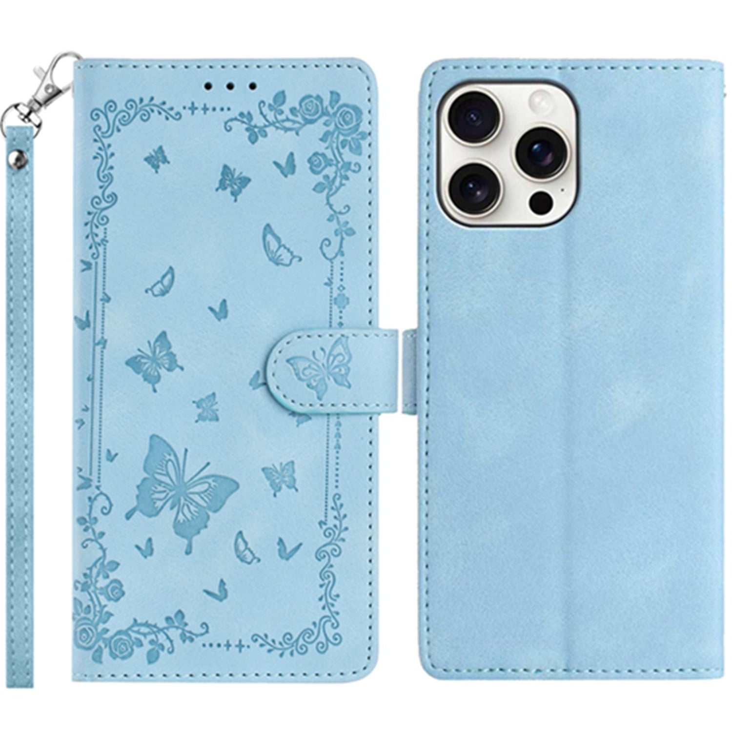 For iPhone 16 Pro Case Garden Imprinted PU Leather Wallet Phone Cover with Wrist Strap