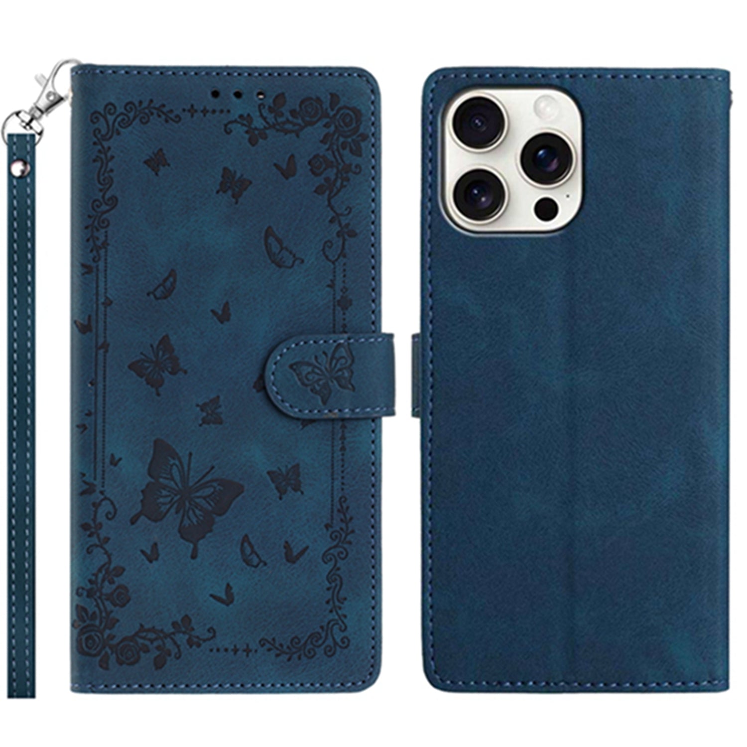 For iPhone 16 Pro Case Garden Imprinted PU Leather Wallet Phone Cover with Wrist Strap