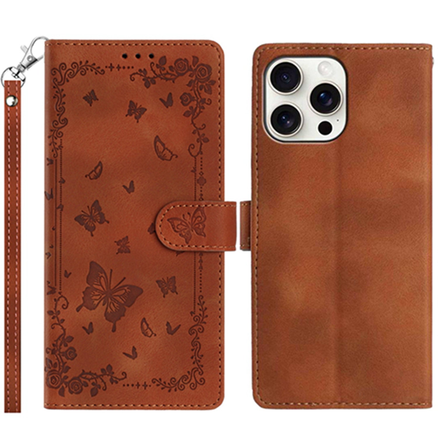 For iPhone 16 Pro Case Garden Imprinted PU Leather Wallet Phone Cover with Wrist Strap