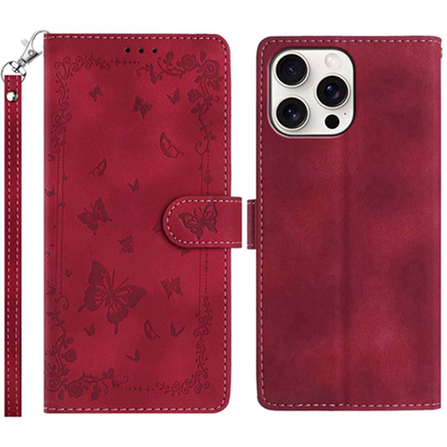 For iPhone 16 Pro Case Garden Imprinted PU Leather Wallet Phone Cover with Wrist Strap