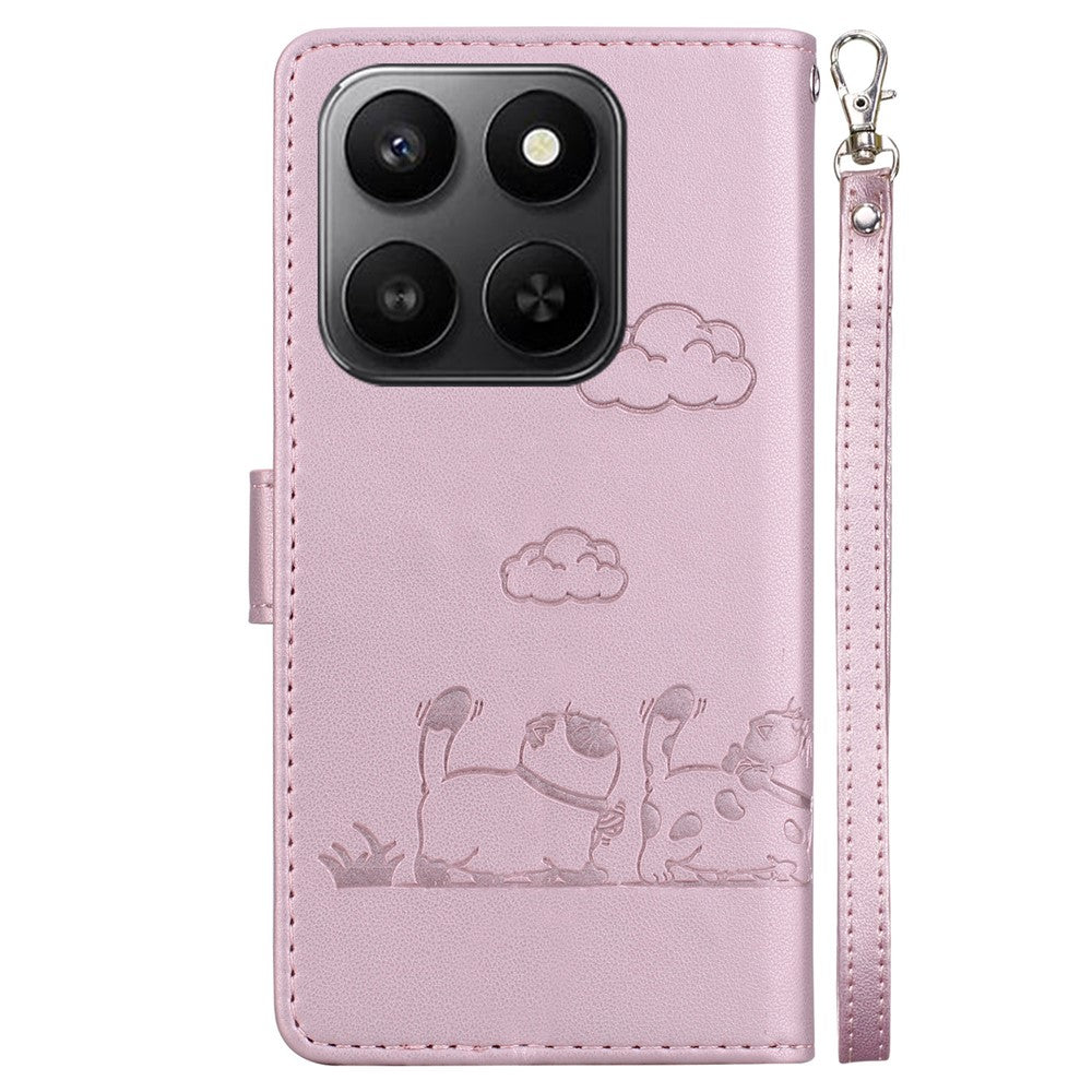 For Honor 400 Smart 5G / 4G / X7d 4G Case RFID Blocking Kitten Pattern TPU + PU Leather Phone Cover with Wrist Strap