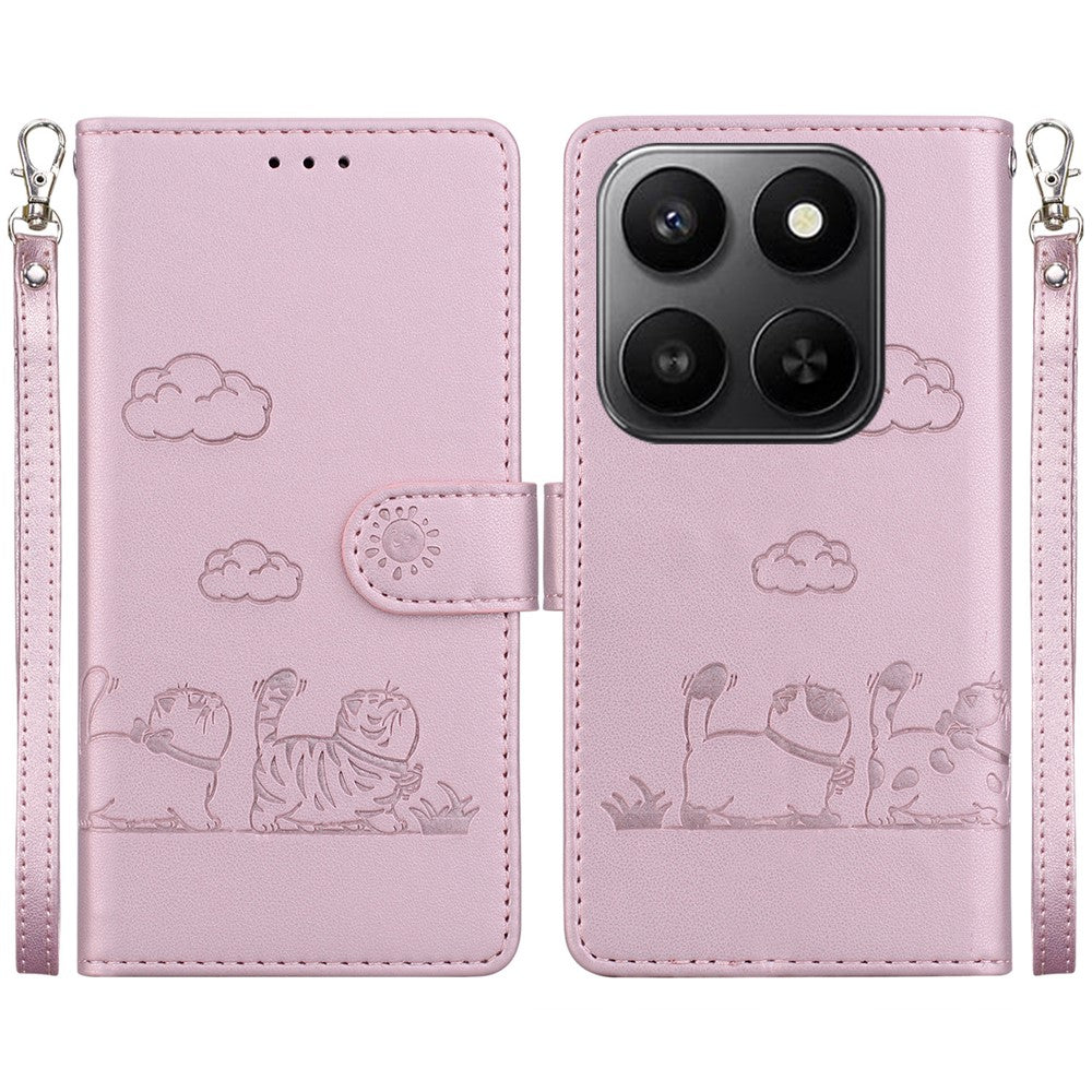 For Honor 400 Smart 5G / 4G / X7d 4G Case RFID Blocking Kitten Pattern TPU + PU Leather Phone Cover with Wrist Strap
