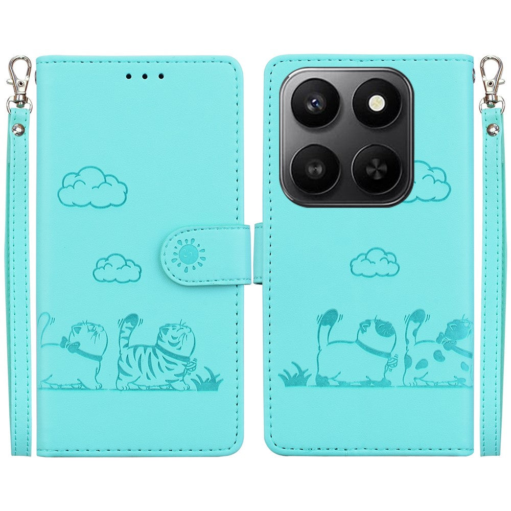 For Honor 400 Smart 5G / 4G / X7d 4G Case RFID Blocking Kitten Pattern TPU + PU Leather Phone Cover with Wrist Strap