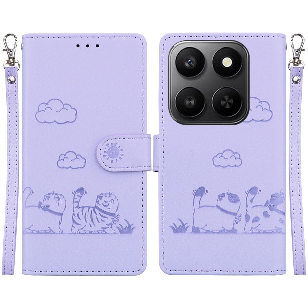 For Honor 400 Smart 5G / 4G / X7d 4G Case RFID Blocking Kitten Pattern TPU + PU Leather Phone Cover with Wrist Strap
