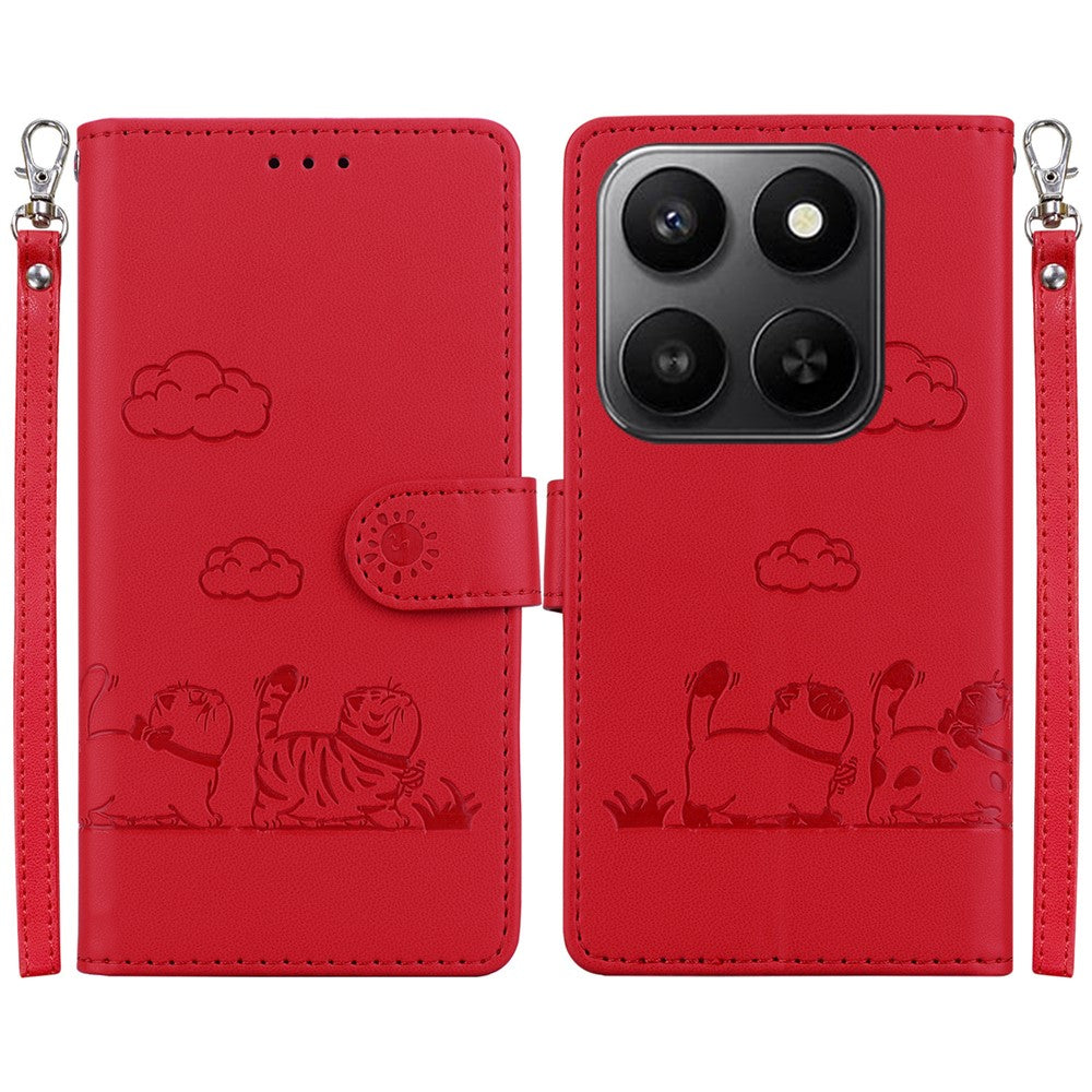 For Honor 400 Smart 5G / 4G / X7d 4G Case RFID Blocking Kitten Pattern TPU + PU Leather Phone Cover with Wrist Strap