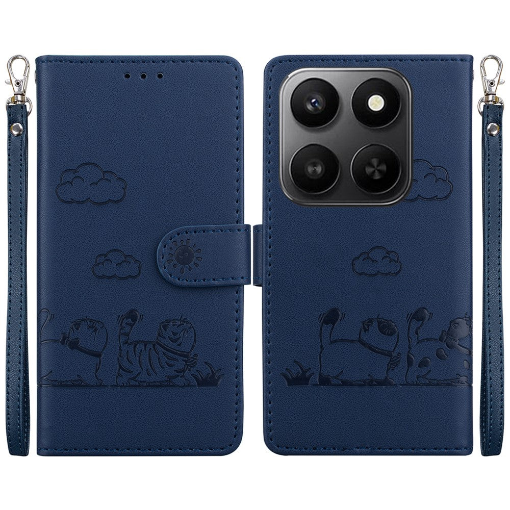 For Honor 400 Smart 5G / 4G / X7d 4G Case RFID Blocking Kitten Pattern TPU + PU Leather Phone Cover with Wrist Strap