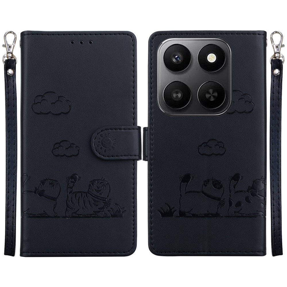 For Honor 400 Smart 5G / 4G / X7d 4G Case RFID Blocking Kitten Pattern TPU + PU Leather Phone Cover with Wrist Strap