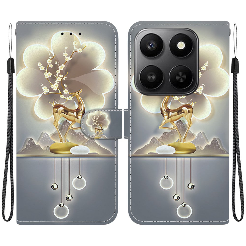 For Honor 400 Smart 5G / 4G / X7d 4G Case Pattern Printing Leather Flip Wallet Phone Cover with Lanyard