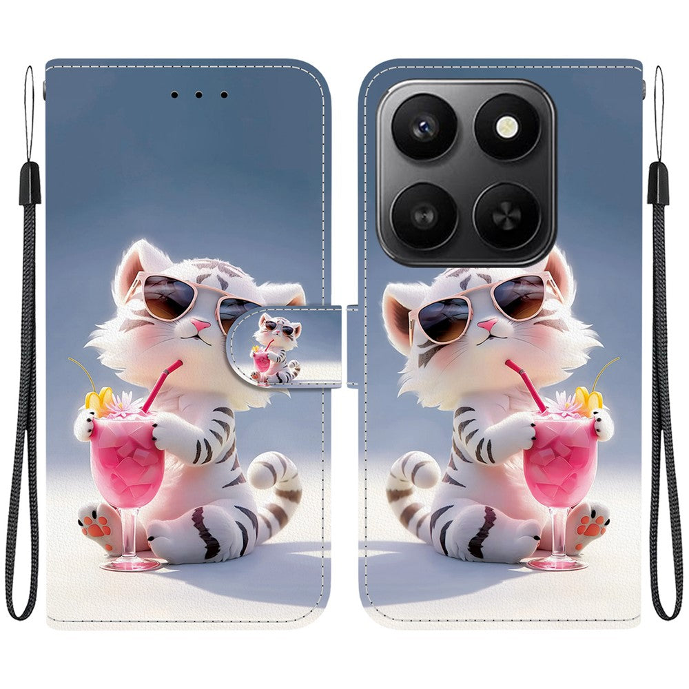 For Honor 400 Smart 5G / 4G / X7d 4G Case Pattern Printing Leather Flip Wallet Phone Cover with Lanyard