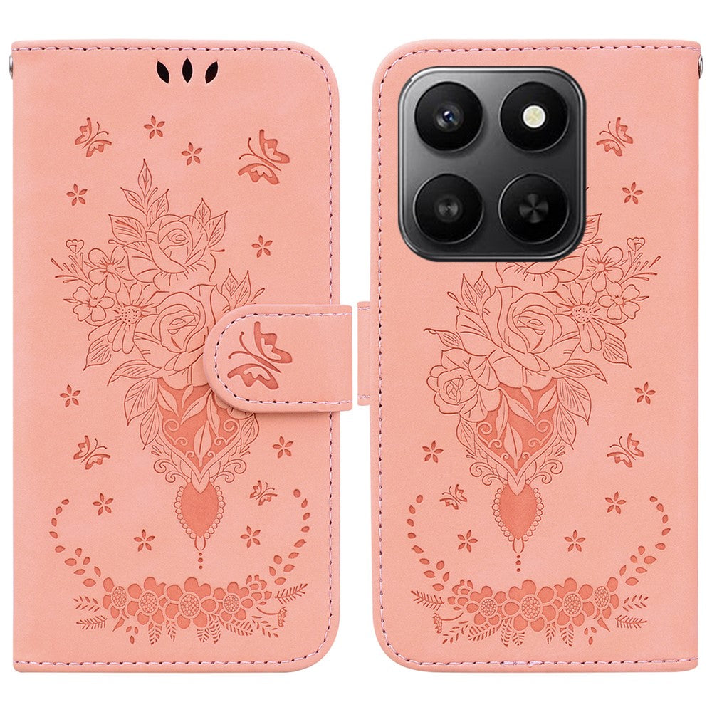 For Honor 400 Smart 5G / 4G / X7d 4G Case Butterfly Flower Imprint PU Leather Wallet Phone Cover with Strap