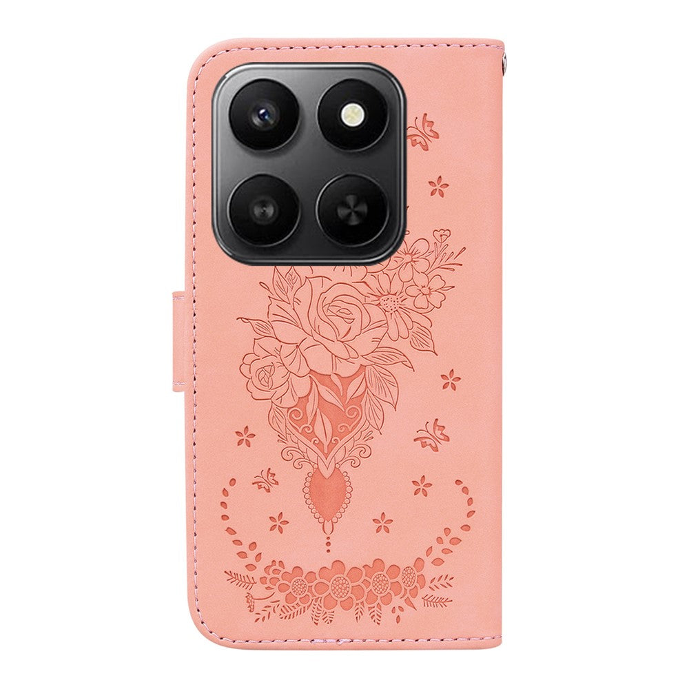 For Honor 400 Smart 5G / 4G / X7d 4G Case Butterfly Flower Imprint PU Leather Wallet Phone Cover with Strap