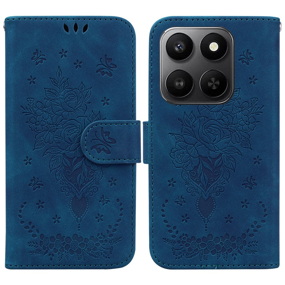 For Honor 400 Smart 5G / 4G / X7d 4G Case Butterfly Flower Imprint PU Leather Wallet Phone Cover with Strap