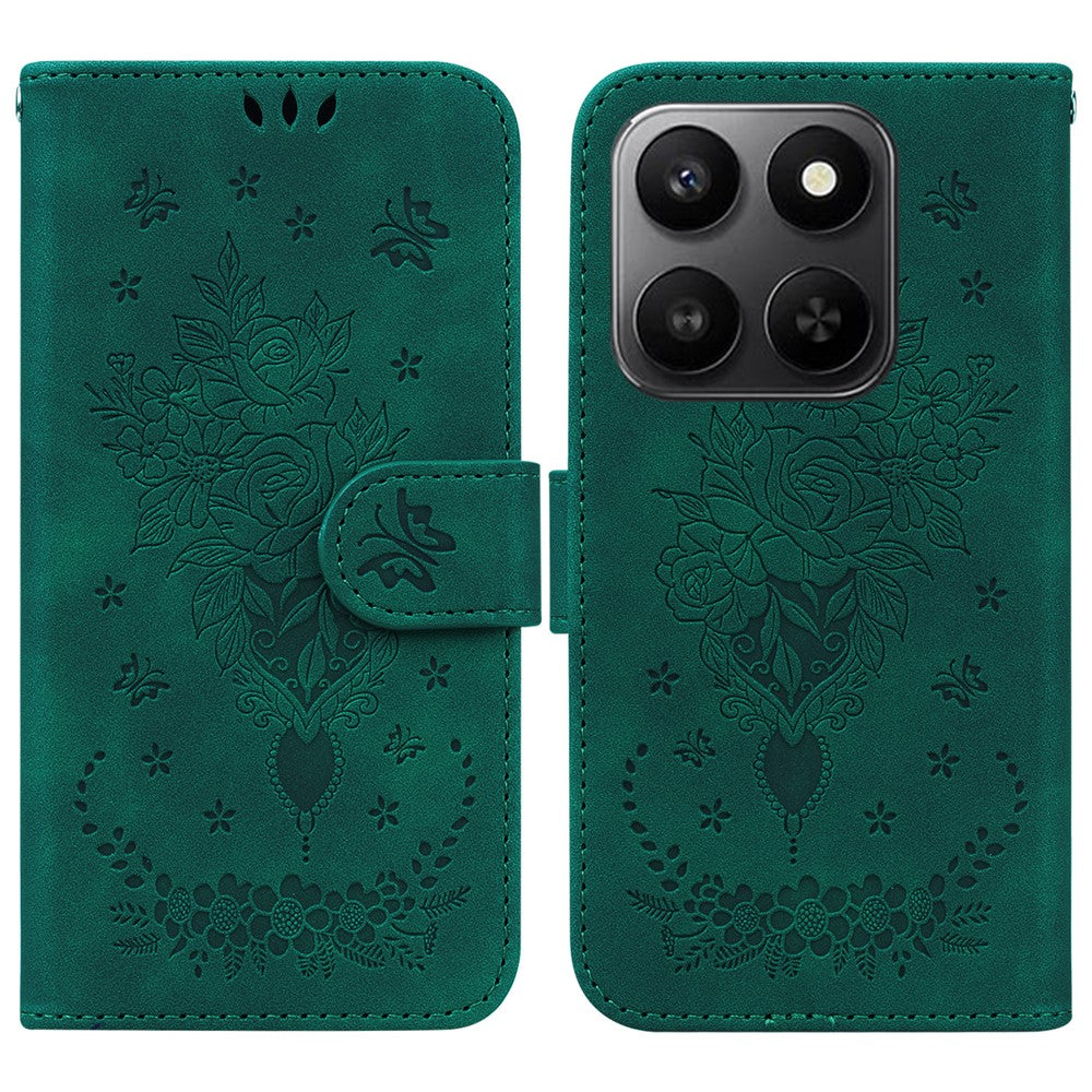 For Honor 400 Smart 5G / 4G / X7d 4G Case Butterfly Flower Imprint PU Leather Wallet Phone Cover with Strap