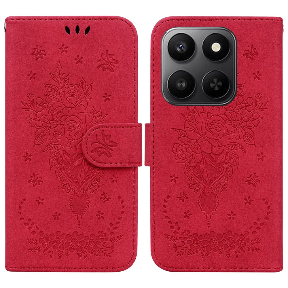 For Honor 400 Smart 5G / 4G / X7d 4G Case Butterfly Flower Imprint PU Leather Wallet Phone Cover with Strap