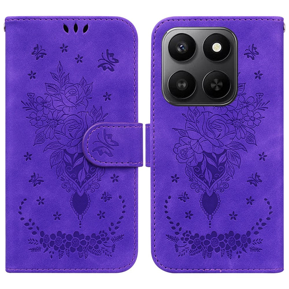 For Honor 400 Smart 5G / 4G / X7d 4G Case Butterfly Flower Imprint PU Leather Wallet Phone Cover with Strap